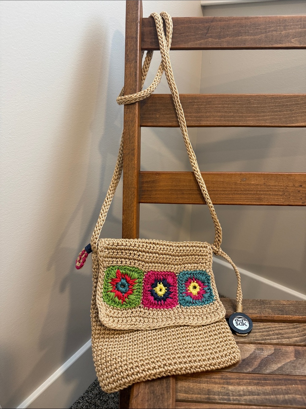 The Sak Crochet Floral Granny Square Crossbody Bag Vintage Boho